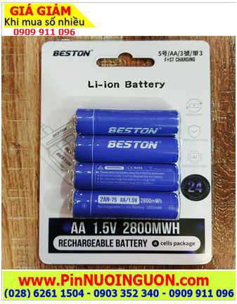 Beston 2AM-75-2800mWh (=1850mAh), Pin sạc 1.5v Lithium Li-ion Beston 2AM-75-2800mWh /Vỉ 4viên
